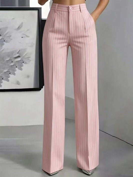 Green Wide-Leg Relaxed Striped Trousers — view 4