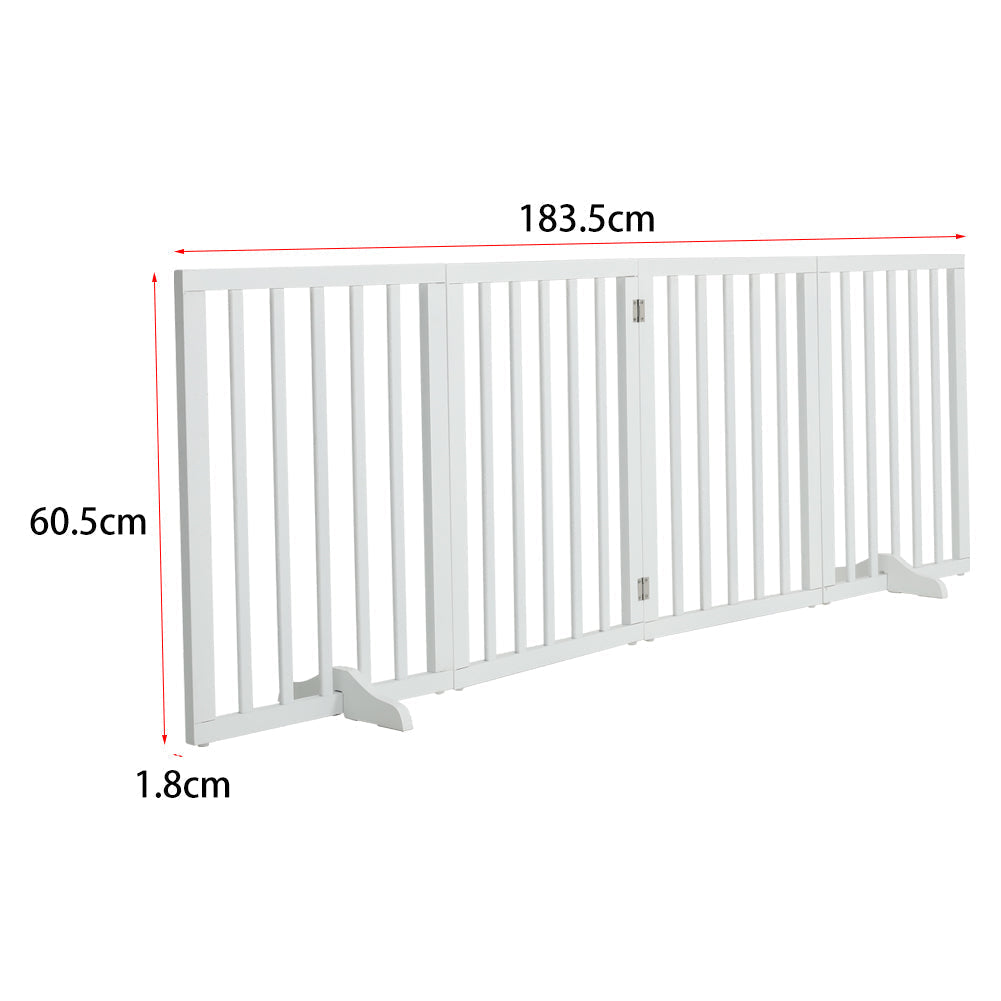 4-Panel Wooden Folding Pet Playpen Freestanding Dog Safety Gate