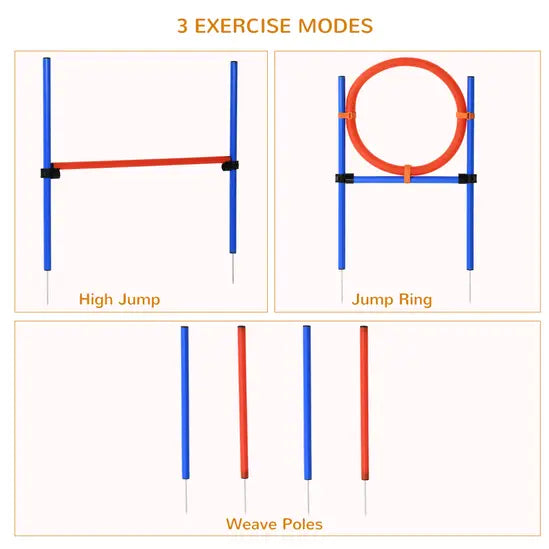 Dog Agility Training Kit Pet Obstacle Course Set with Jump Hoop Hurdles Weave Poles