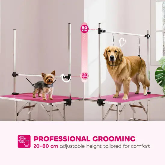 Professional Heavy Duty Dog Grooming Table Adjustable Arm Non-Slip Pink 100kg Max