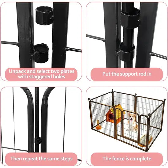 6-Panel Metal Dog Playpen Indoor Outdoor Foldable Puppy Exercise Fence Black