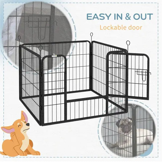 4-Panel Heavy Duty Metal Dog Playpen 60cm High Foldable Puppy Exercise Fence Black