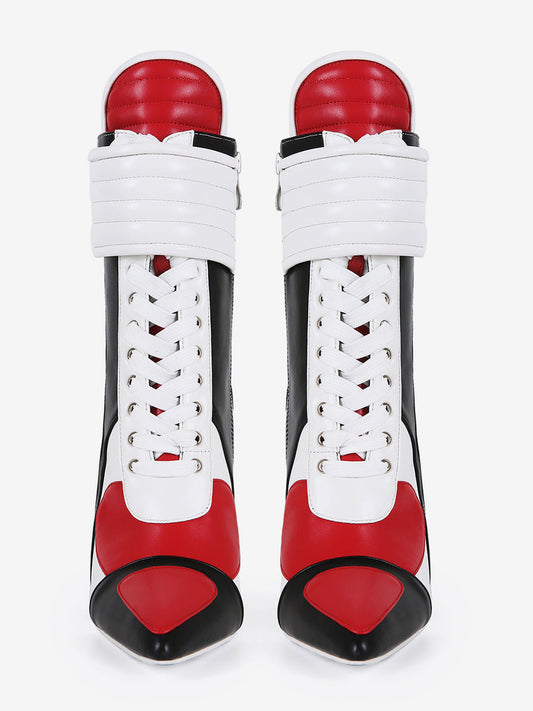 Red Pointed-Toe Lace-Up Ankle Boots — view 2