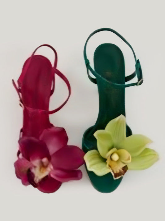 Green Open-Toe Satin Heels — view 4