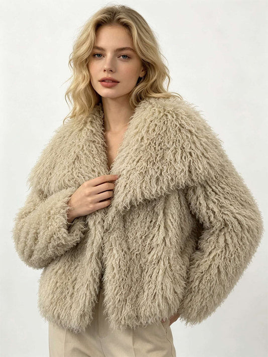 Apricot Long-Sleeve Faux Fur Coat — view 1