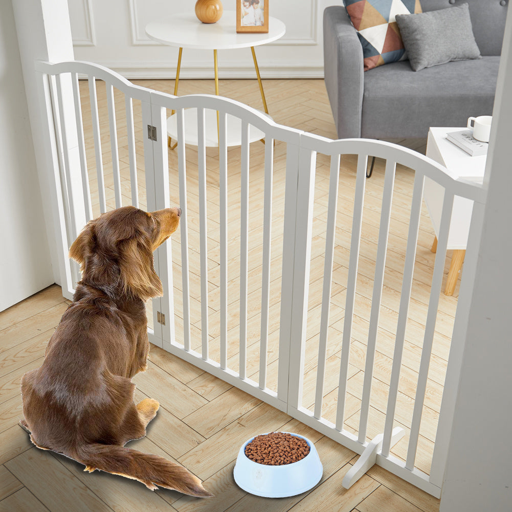 3-Panel Wooden Folding Pet Playpen Freestanding Dog Safety Gate White