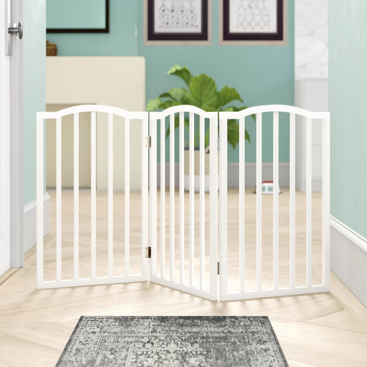 3-Panel Wooden Folding Pet Playpen Freestanding Dog Safety Gate White