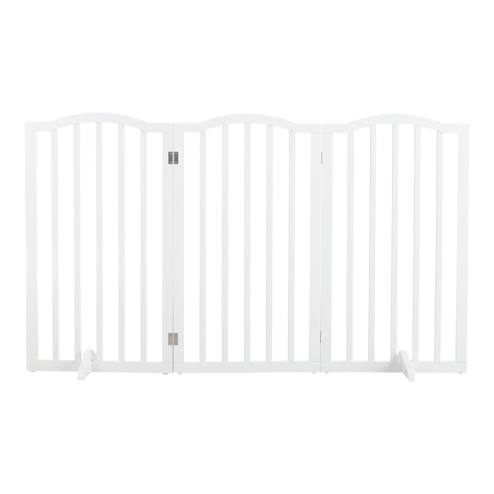 3-Panel Wooden Folding Pet Playpen Freestanding Dog Safety Gate White
