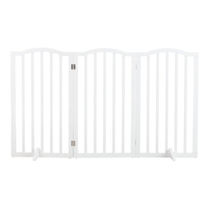 3-Panel Wooden Folding Pet Playpen Freestanding Dog Safety Gate White