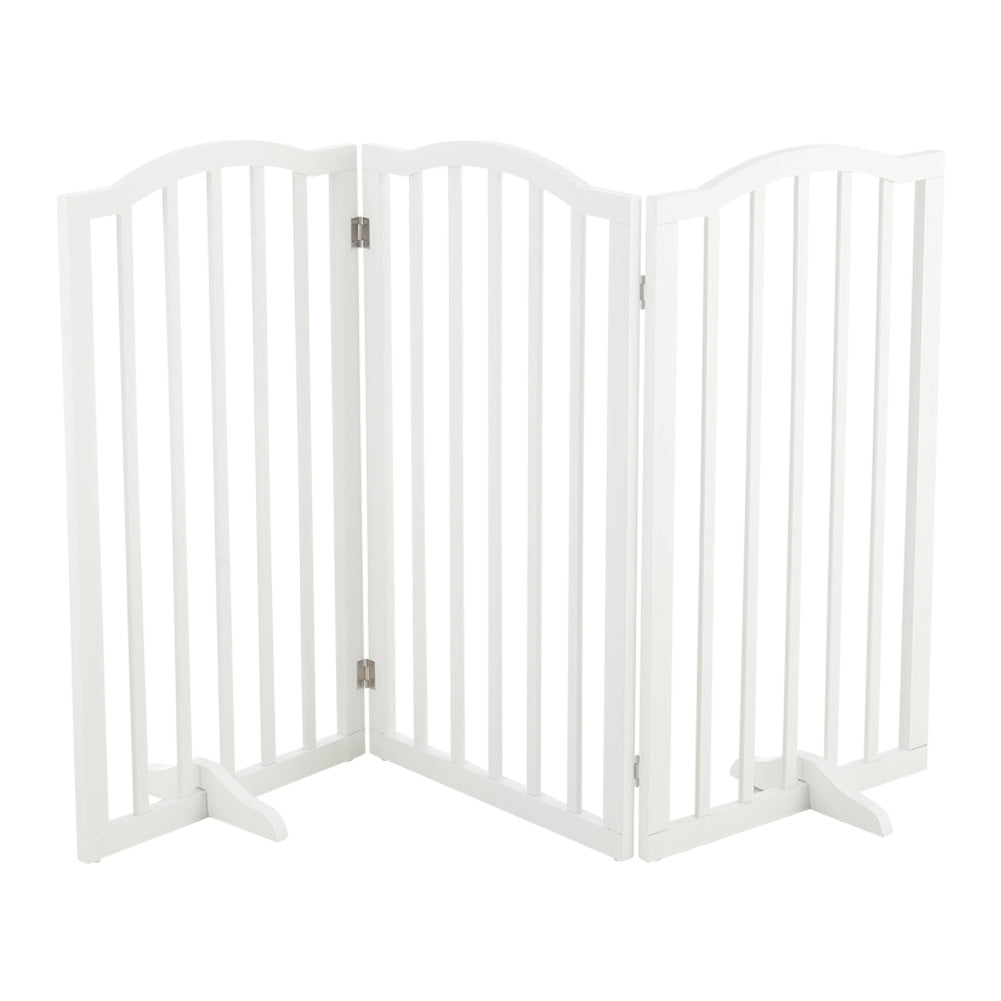 3-Panel Wooden Folding Pet Playpen Freestanding Dog Safety Gate White