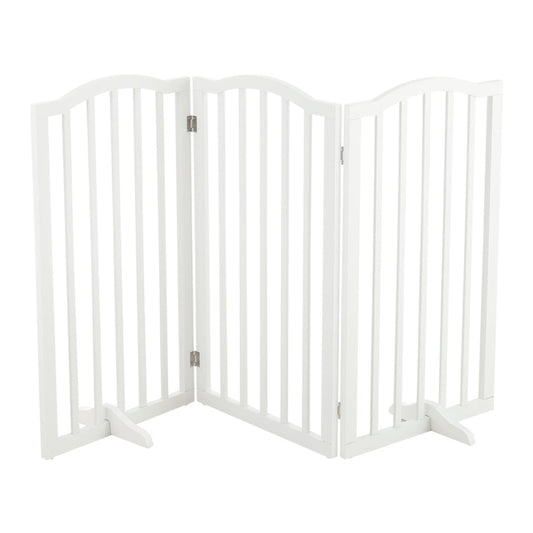 3-Panel Wooden Folding Pet Playpen Freestanding Dog Safety Gate White