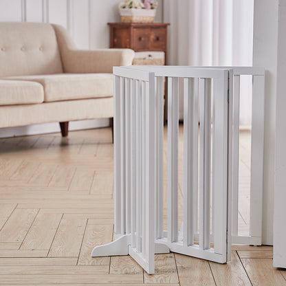 4-Panel Wooden Folding Pet Playpen Freestanding Dog Safety Gate