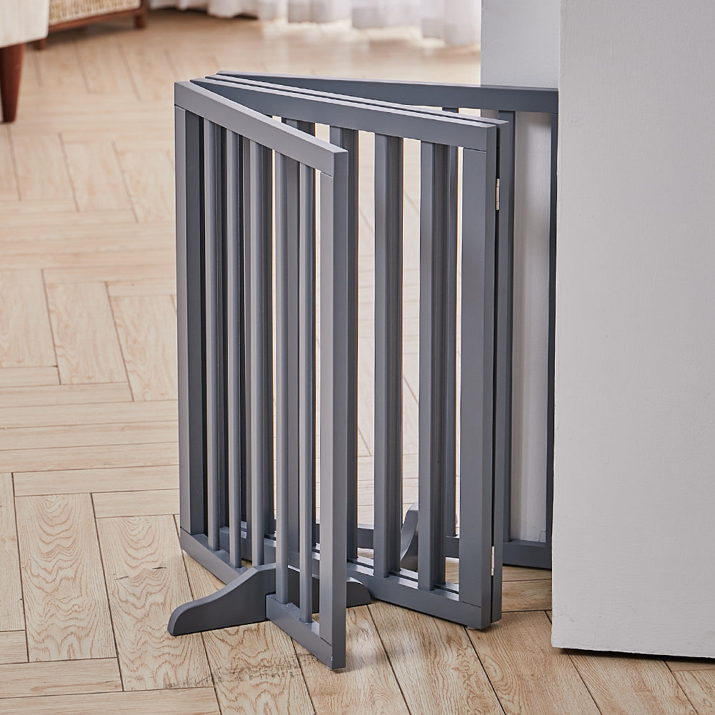 4-Panel Wooden Folding Pet Playpen Freestanding Dog Safety Gate