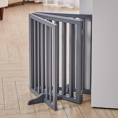 4-Panel Wooden Folding Pet Playpen Freestanding Dog Safety Gate