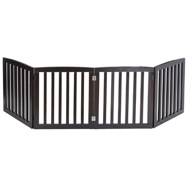 Shopllo 24" Foldable Pet Gate - 4-Panel Wooden Dog Fence, Brown