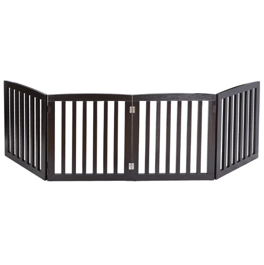 Shopllo 24" Foldable Pet Gate - 4-Panel Wooden Dog Fence, Brown