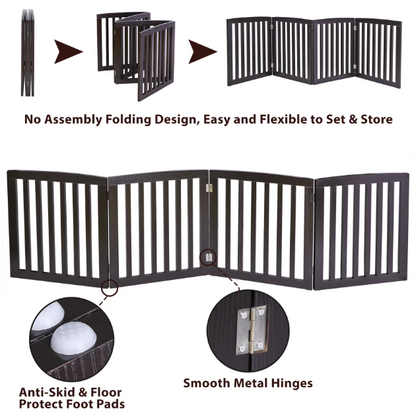 Shopllo 24" Foldable Pet Gate - 4-Panel Wooden Dog Fence, Brown