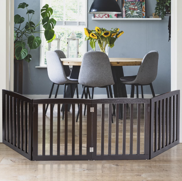 Shopllo 24" Foldable Pet Gate - 4-Panel Wooden Dog Fence, Brown