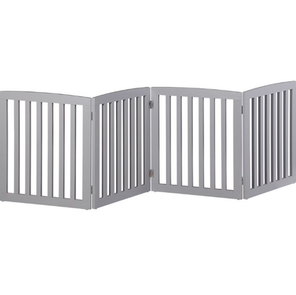 Shopllo 24" Foldable Pet Gate - 4-Panel Wooden Dog Fence, Light Gray