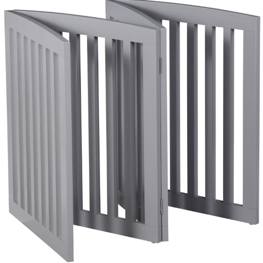 Shopllo 24" Foldable Pet Gate - 4-Panel Wooden Dog Fence, Light Gray
