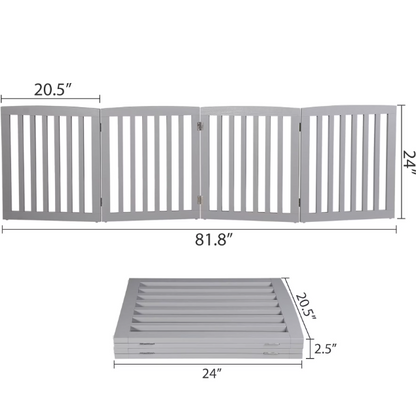 Shopllo 24" Foldable Pet Gate - 4-Panel Wooden Dog Fence, Light Gray