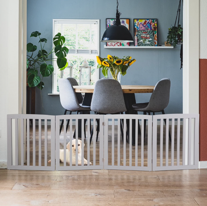 Shopllo 24" Foldable Pet Gate - 4-Panel Wooden Dog Fence, Light Gray
