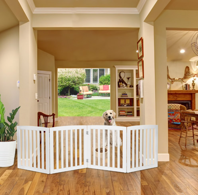 Shopllo 24" Foldable Pet Gate - 4-Panel Wooden Dog Fence, White