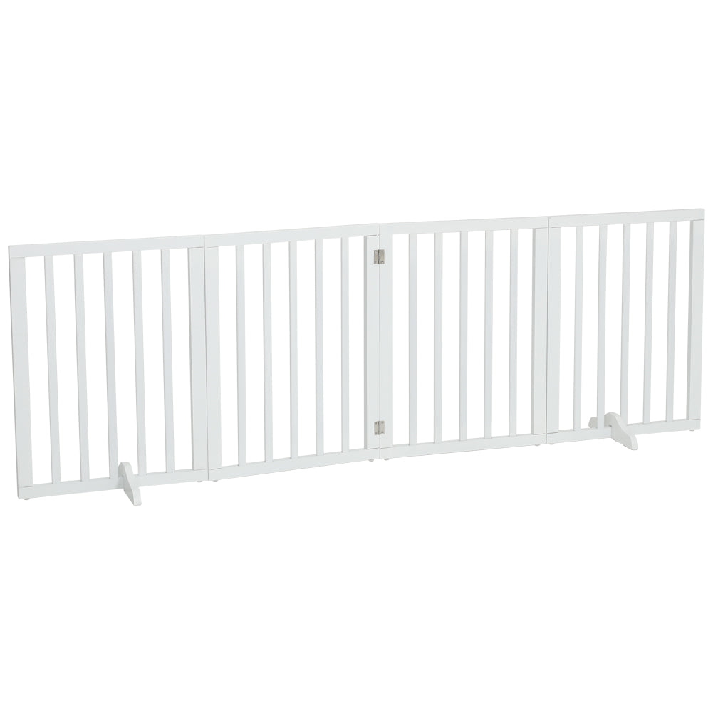 4-Panel Wooden Folding Pet Playpen Freestanding Dog Safety Gate