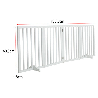 4-Panel Wooden Folding Pet Playpen Freestanding Dog Safety Gate