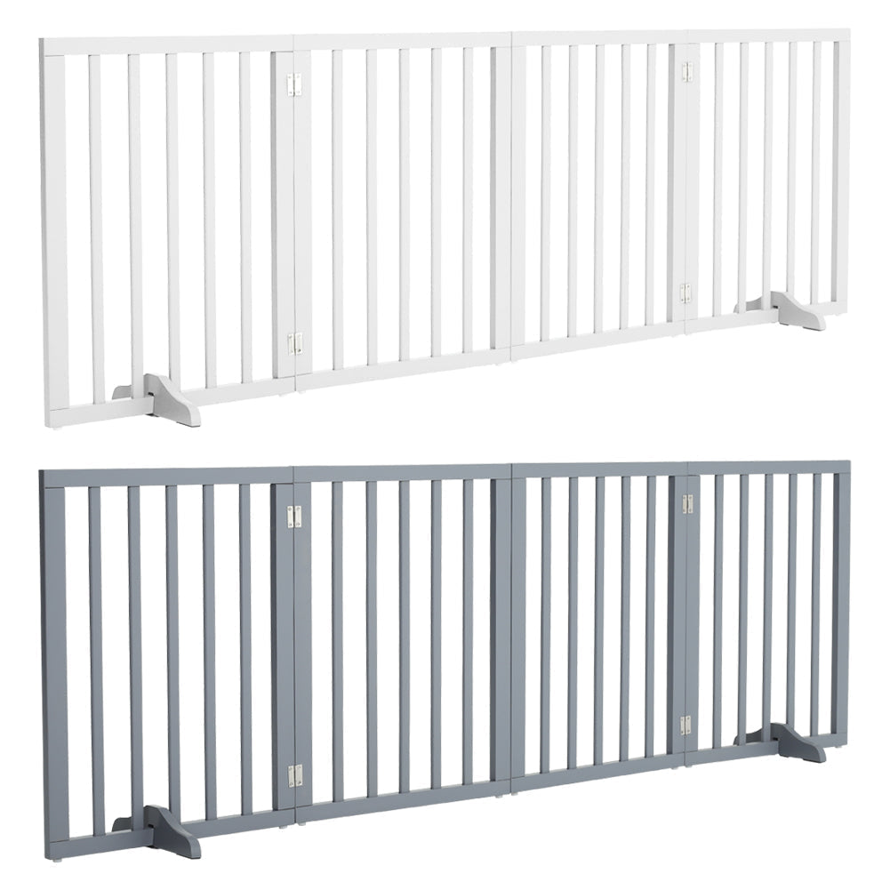 4-Panel Wooden Folding Pet Playpen Freestanding Dog Safety Gate