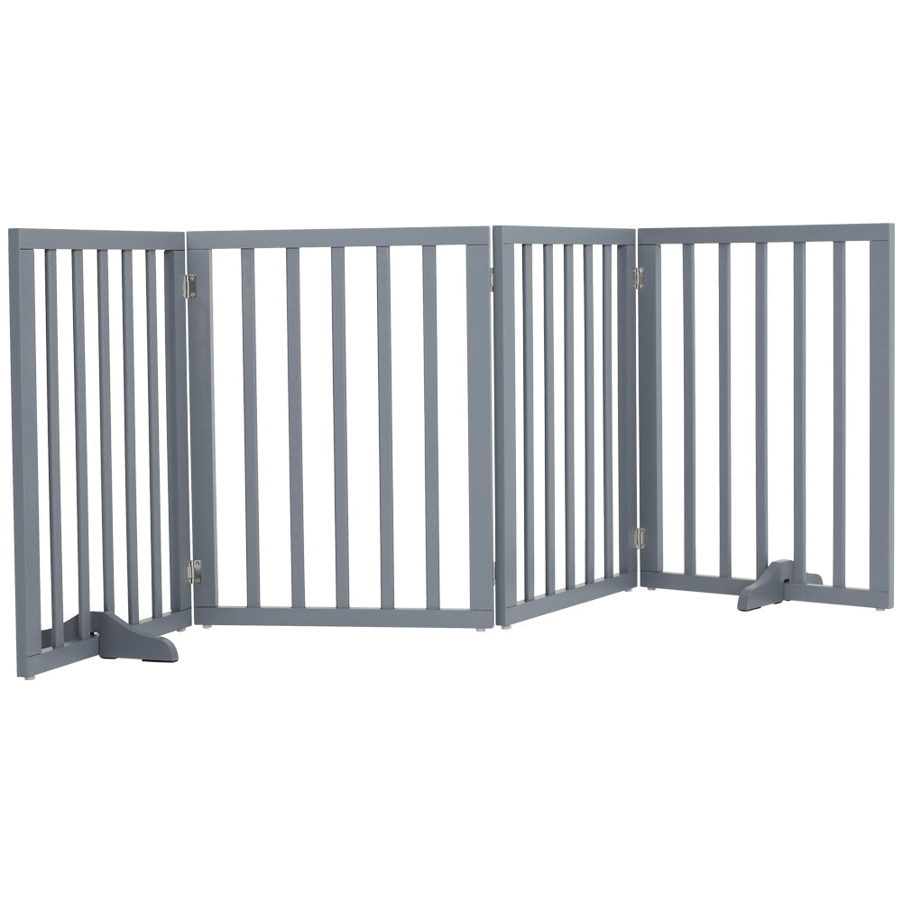 4-Panel Wooden Folding Pet Playpen Freestanding Dog Safety Gate