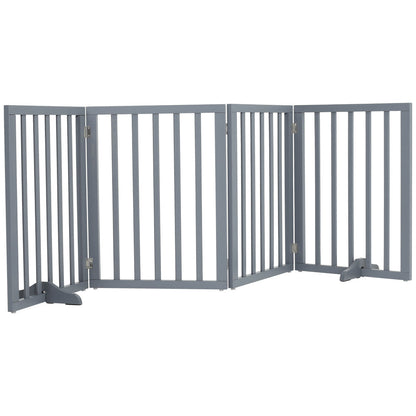 4-Panel Wooden Folding Pet Playpen Freestanding Dog Safety Gate