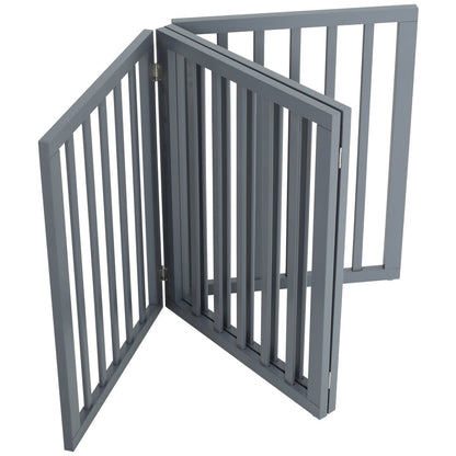 4-Panel Wooden Folding Pet Playpen Freestanding Dog Safety Gate