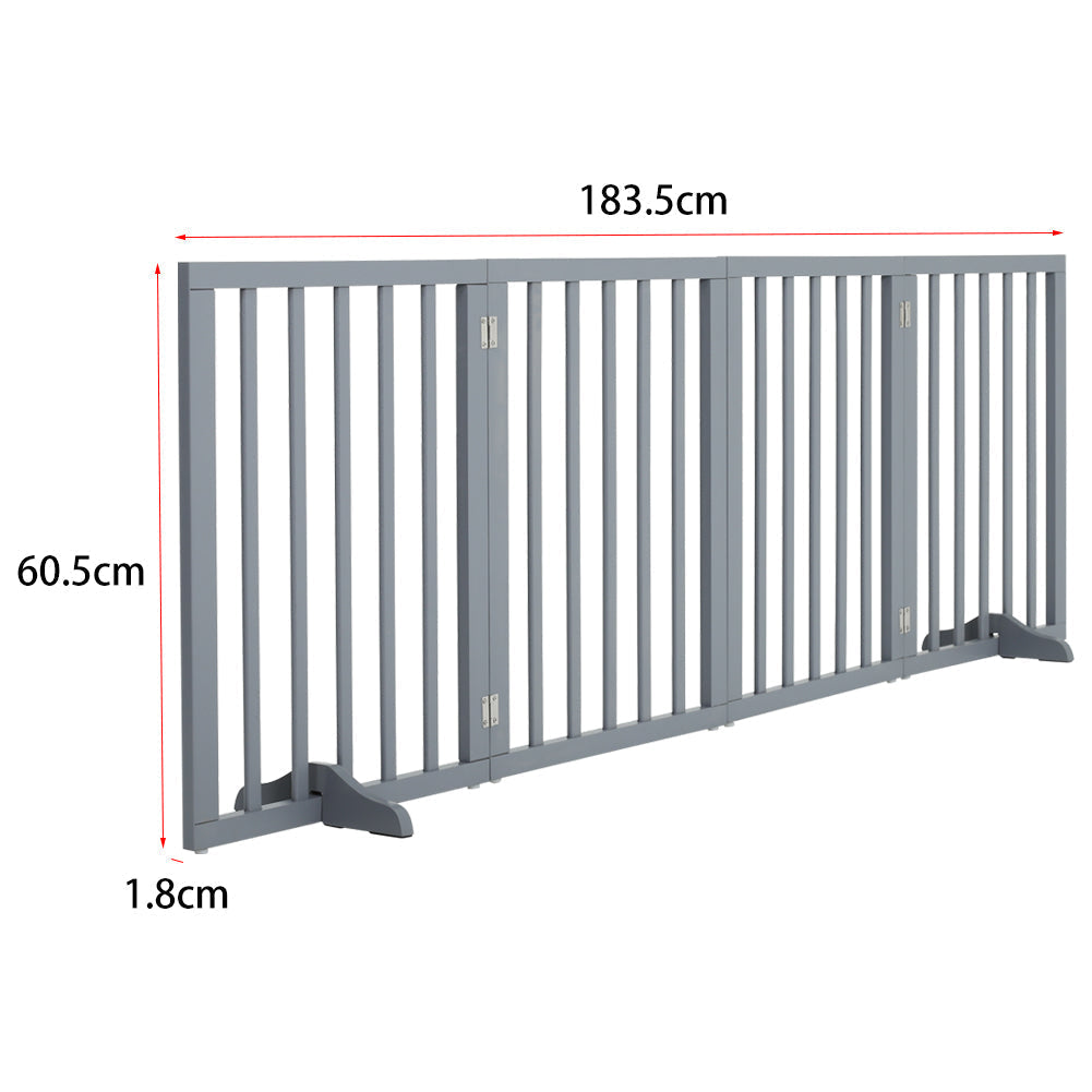 4-Panel Wooden Folding Pet Playpen Freestanding Dog Safety Gate
