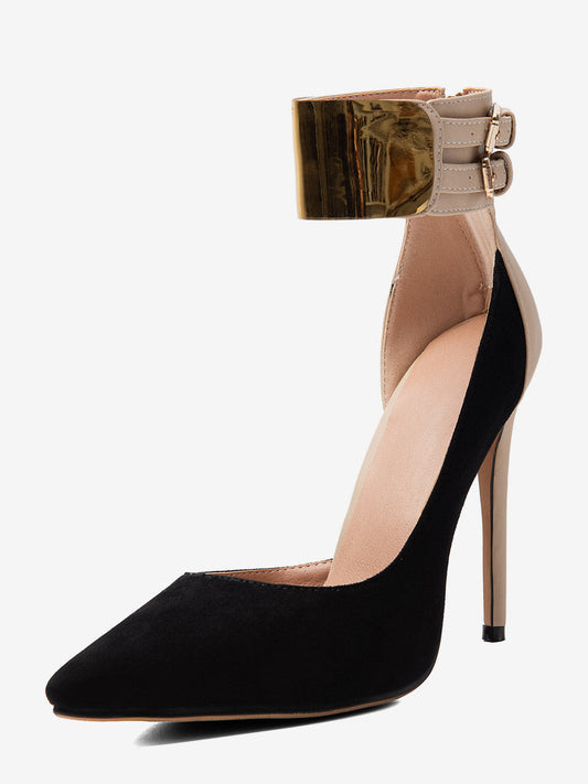 Black Pointed-Toe Ankle-Strap Stiletto Court Shoes — view 2