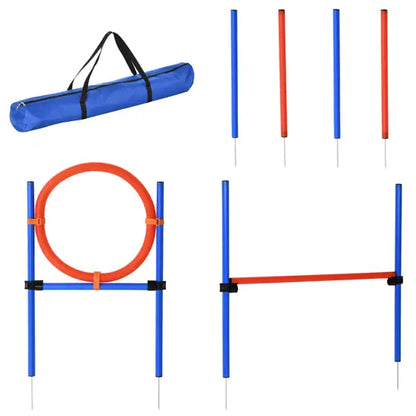 Dog Agility Training Kit Pet Obstacle Course Set with Jump Hoop Hurdles Weave Poles