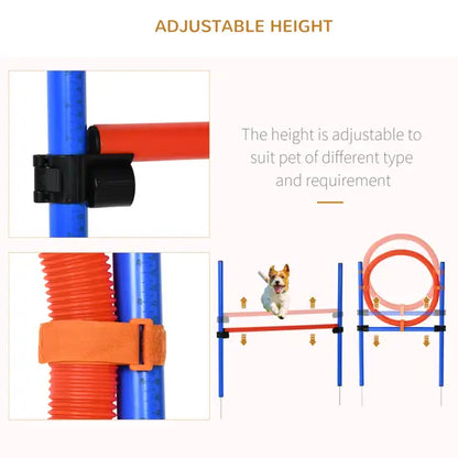 Dog Agility Training Kit Pet Obstacle Course Set with Jump Hoop Hurdles Weave Poles