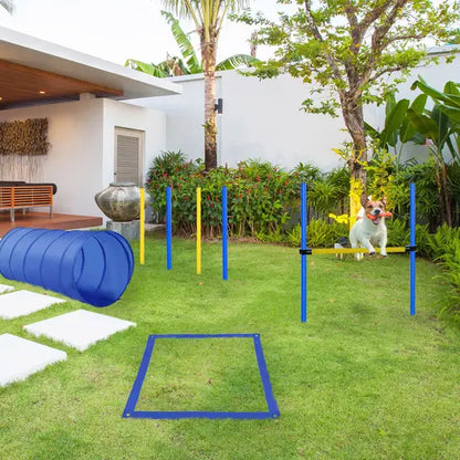 Dog Agility Training Kit Pet Obstacle Course Set with Tunnel High Jump Weave Poles