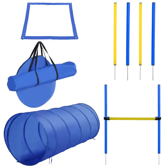Dog Agility Training Kit Pet Obstacle Course Set with Tunnel High Jump Weave Poles