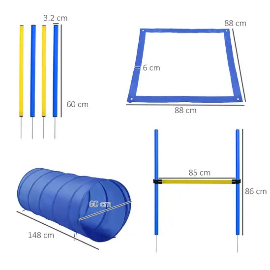 Dog Agility Training Kit Pet Obstacle Course Set with Tunnel High Jump Weave Poles