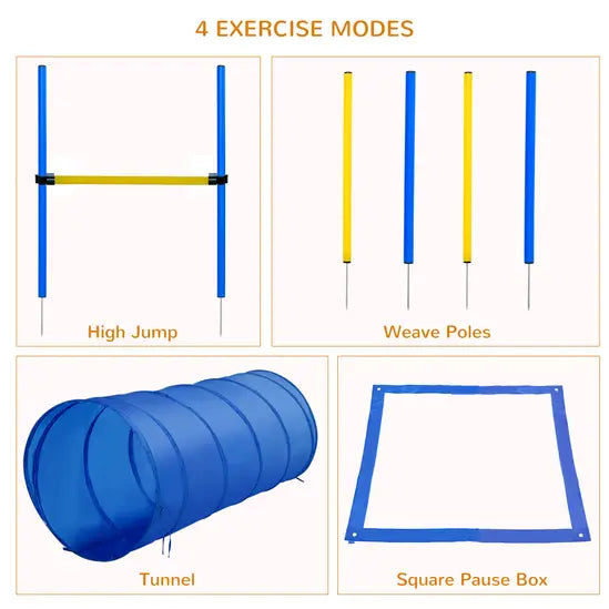 Dog Agility Training Kit Pet Obstacle Course Set with Tunnel High Jump Weave Poles