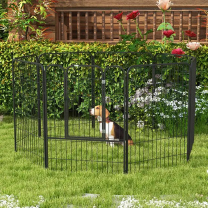 8-Panel Heavy Duty Metal Dog Playpen Indoor Outdoor Foldable Puppy Exercise Fence Black