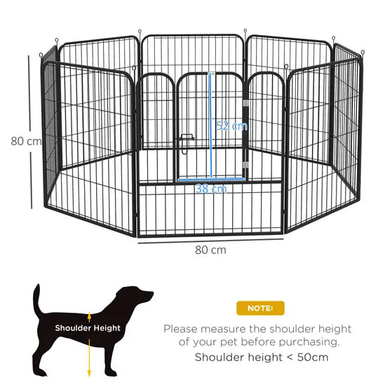8-Panel Heavy Duty Metal Dog Playpen Indoor Outdoor Foldable Puppy Exercise Fence Black