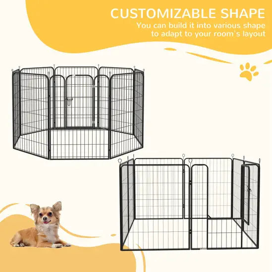 8-Panel Heavy Duty Metal Dog Playpen Indoor Outdoor Foldable Puppy Exercise Fence Black
