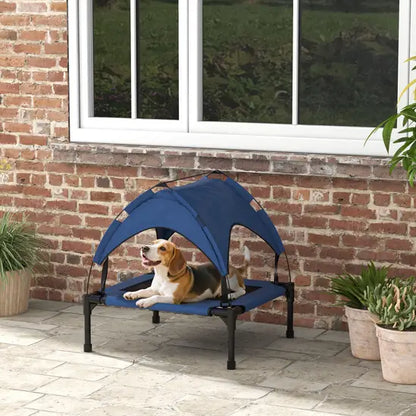 Elevated Cooling Dog Bed with Canopy Breathable Mesh Raised Outdoor Pet Cot Blue