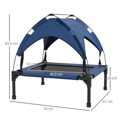 Elevated Cooling Dog Bed with Canopy Breathable Mesh Raised Outdoor Pet Cot Blue
