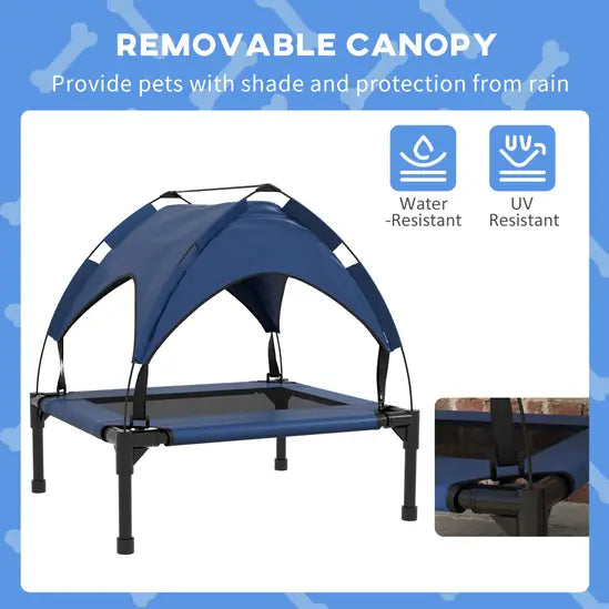 Elevated Cooling Dog Bed with Canopy Breathable Mesh Raised Outdoor Pet Cot Blue