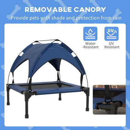 Elevated Cooling Dog Bed with Canopy Breathable Mesh Raised Outdoor Pet Cot Blue
