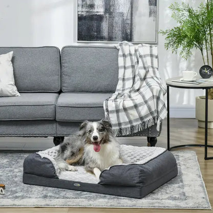 Calming Dog Bed Large Bolster Pet Mattress Washable Cushion Grey 25kg Max