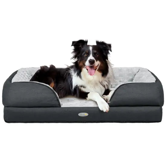 Calming Dog Bed Large Bolster Pet Mattress Washable Cushion Grey 25kg Max